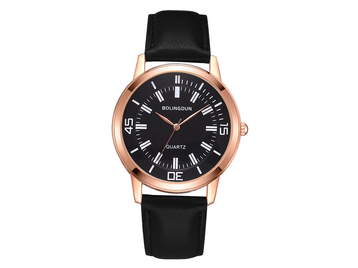 Relógio Quartz de Pulso de Ouro Rosa com Cinto de Couro Luminoso para Lazer