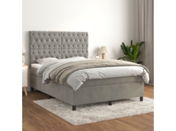 Cama Com Molas/colchão 140x190 Cm Veludo Cinzento-claro