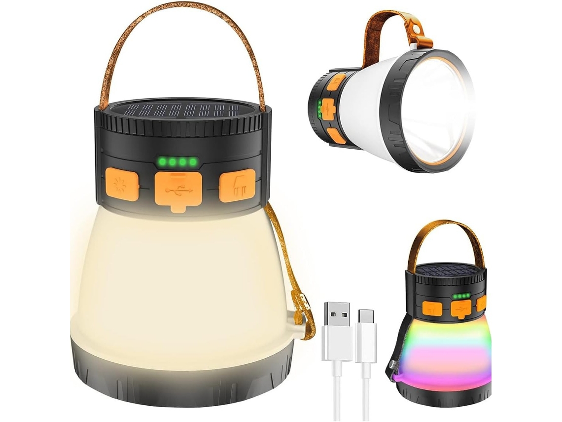 Lanterna Solar Portátil Multifuncional Com Carregamento Usb Recarregável-c, Luz Rgb Colorido E Função De Banco De Energia, Ideal Para Cam...