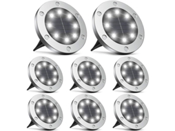 Luzes Solares Para Jardim, Luzes Enterradas De Luz Fria Branca Ip65 Impermeável Com 8 Led, Autonomia 8-10h