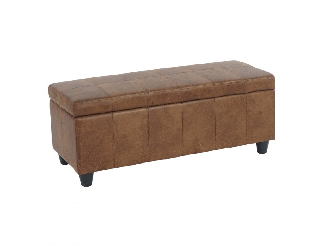 Banco Cofre de Armazenamento Polipele Castanha Envelhecida 112X45X45Cm Ban04005 MOBIKASA