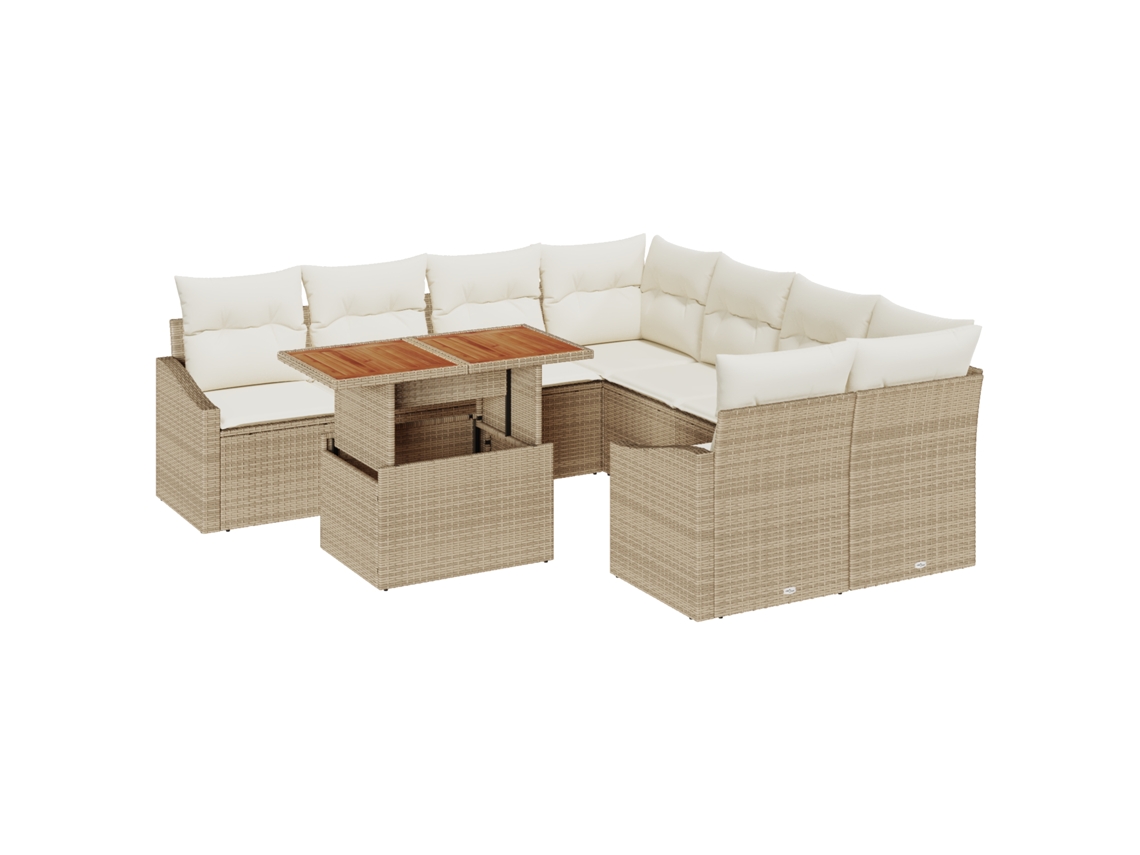 Conjunto 9 Conjunto De Sofá De Jardim Vidaxl Bege Vime Pe (100 X 55 X 73 Cm)