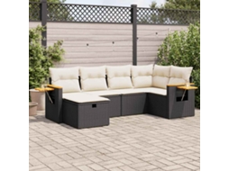 Vidaxl 6 Pcs Conjunto Sofás De Jardim C/ Almofadões Vime Pe Preto
