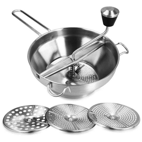 Coador De Aço Inoxidável Com 3 Peneiras Internas, Moedor De Seda Para Sopas, Geleias, Papinhas De Bebê E Molhos, 3 Peneiras Internas