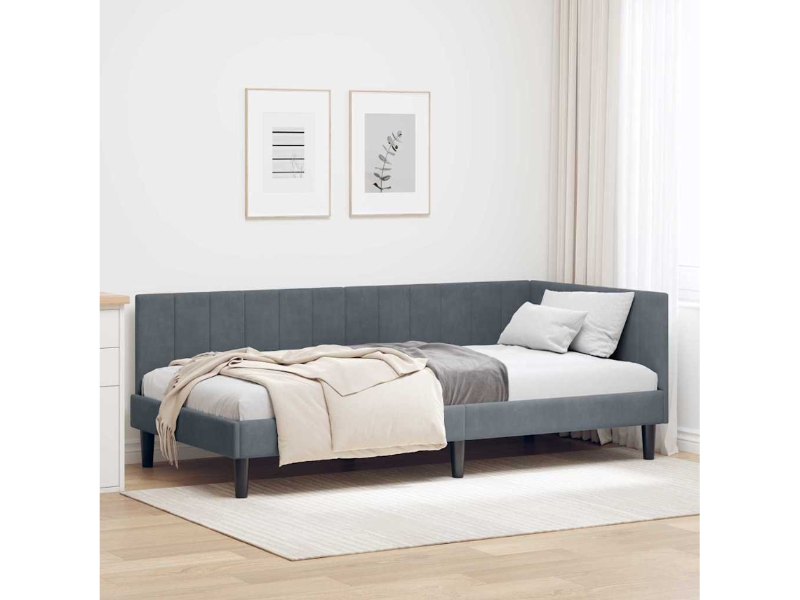 Vidaxl Estrutura de Cama de Canto Cinza Escuro 90 Cm X 190 Cm Veludo