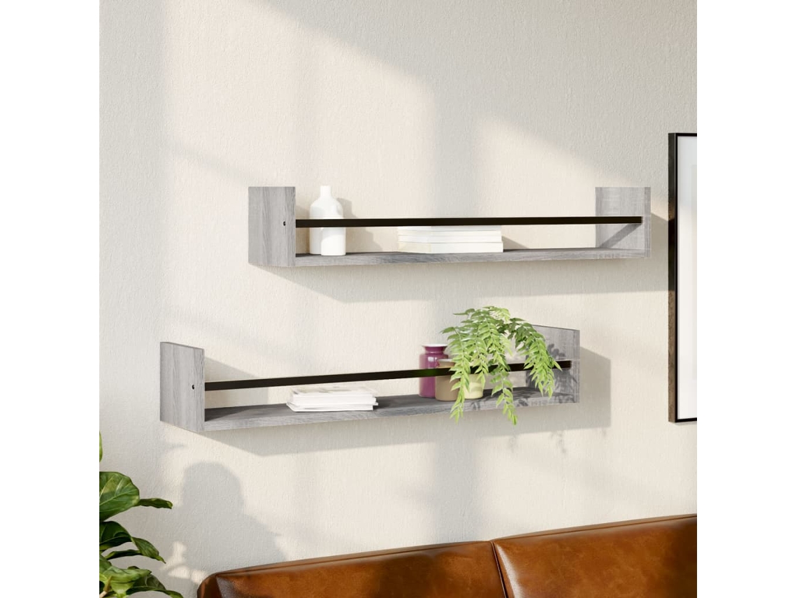 Vidaxl Prateleiras De Parede C/ Barras 2 Pcs 80x16x14 Cm Cinza Sonoma