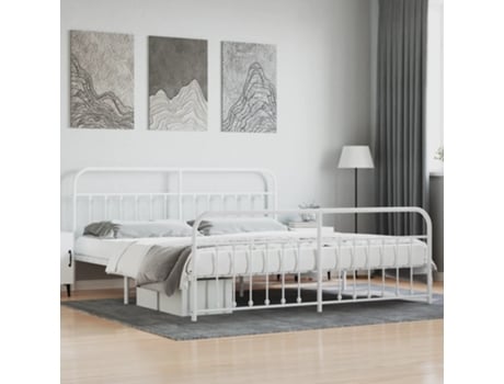 Estrutura de Cama com Cabeceira e Pés 200X200 cm Metal Branco