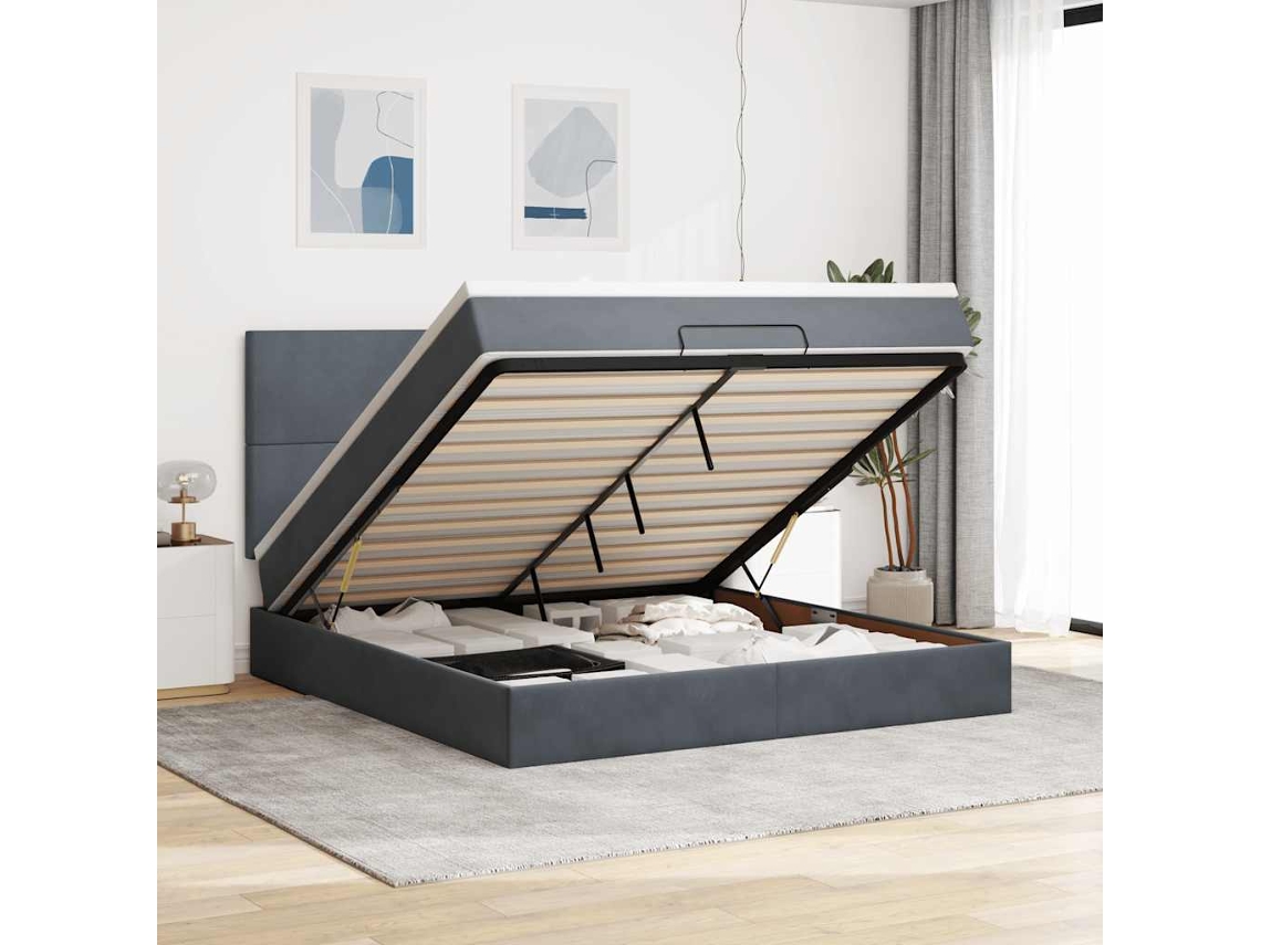 Vidaxl Estrutura Cama Otomana Colchões 180x200 Cm Cinzento Escuro