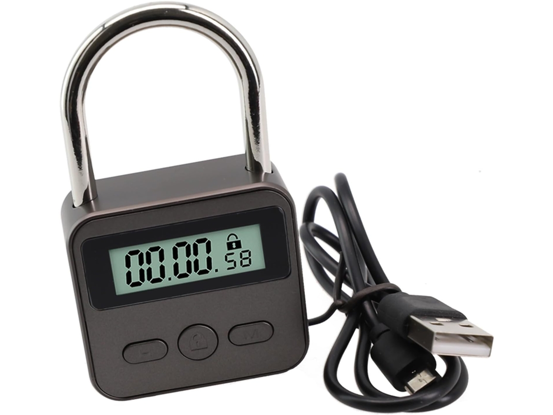 Cadeado Digital Com Temporizador E Visor Lcd Cinza.