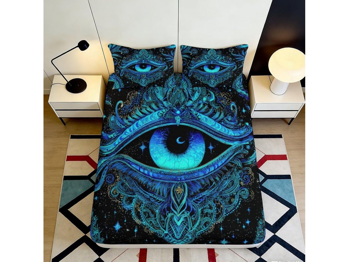 Conjunto de Cama com Estampa 3d Olho Místico em Microfibra Fronha 200x200cm