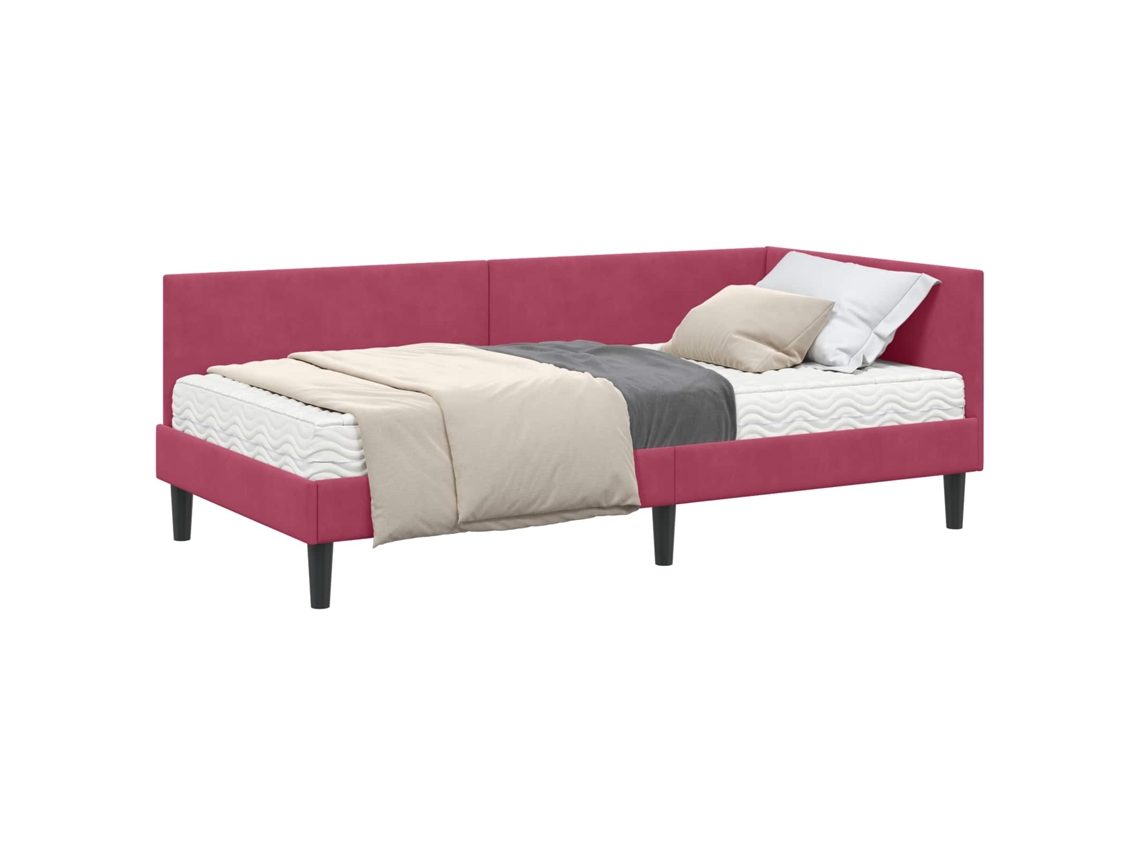 Conjunto de 2 Estruturas de Cama de Canto com Colchão Verde Veludo MAISON EXCLUSIVE (não especificado)