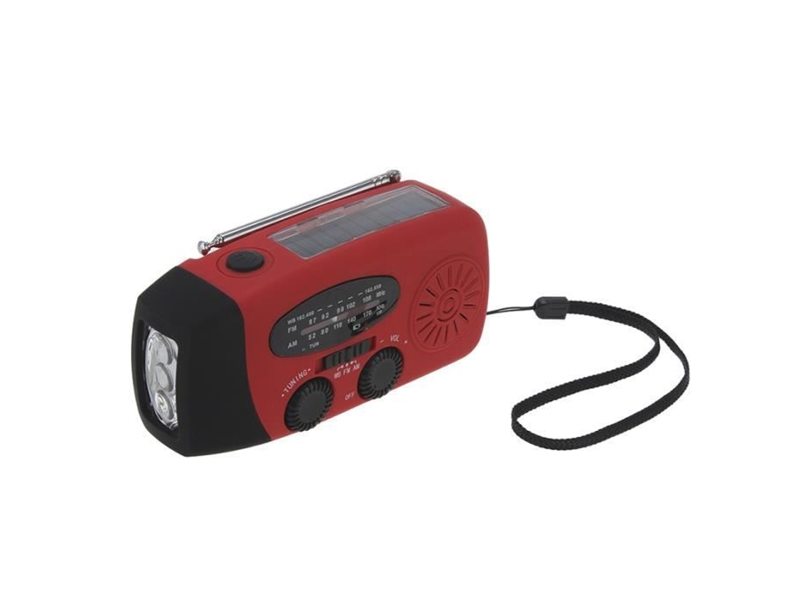 Radio Solaire - Am-fm - Dynamo - Lampe De Poche - Alerte Météo - Portable Rouge