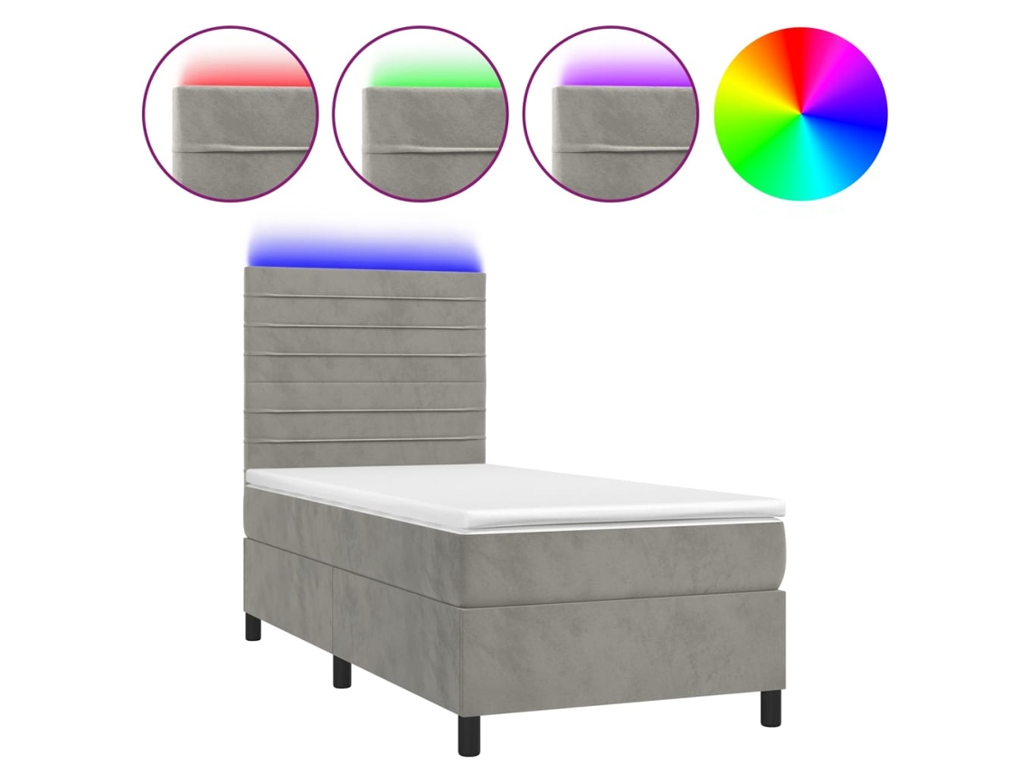 Cama Box Spring com Colchão LED 90x200 cm Veludo Cinzento Claro MAISON EXCLUSIVE