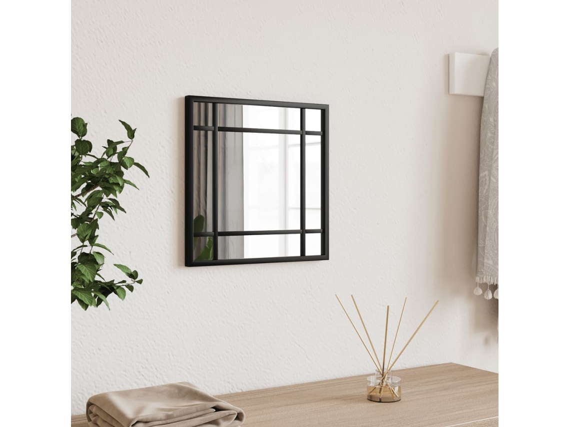 Vidaxl Espelho De Parede Quadrado 30x30 Cm Ferro Preto