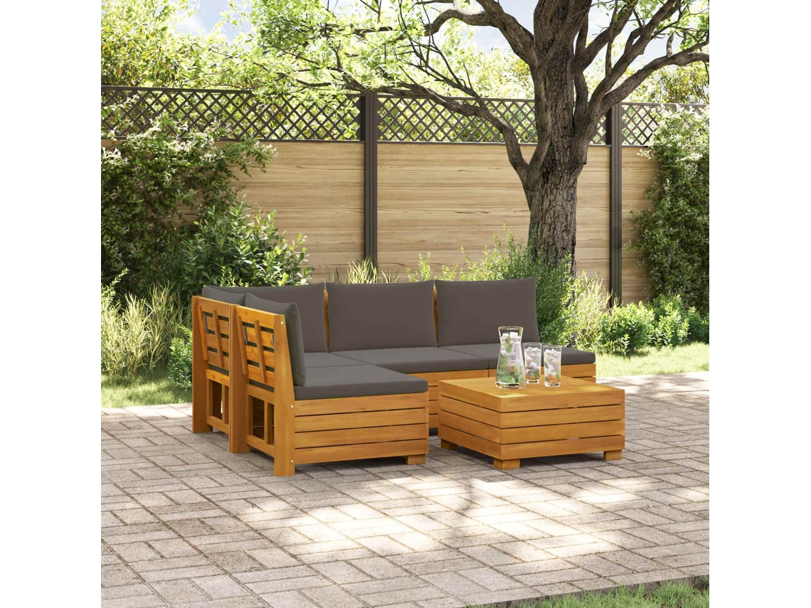Vidaxl Conjunto De Sofás Para Exterior Com Almofada 5 Peça Castanho