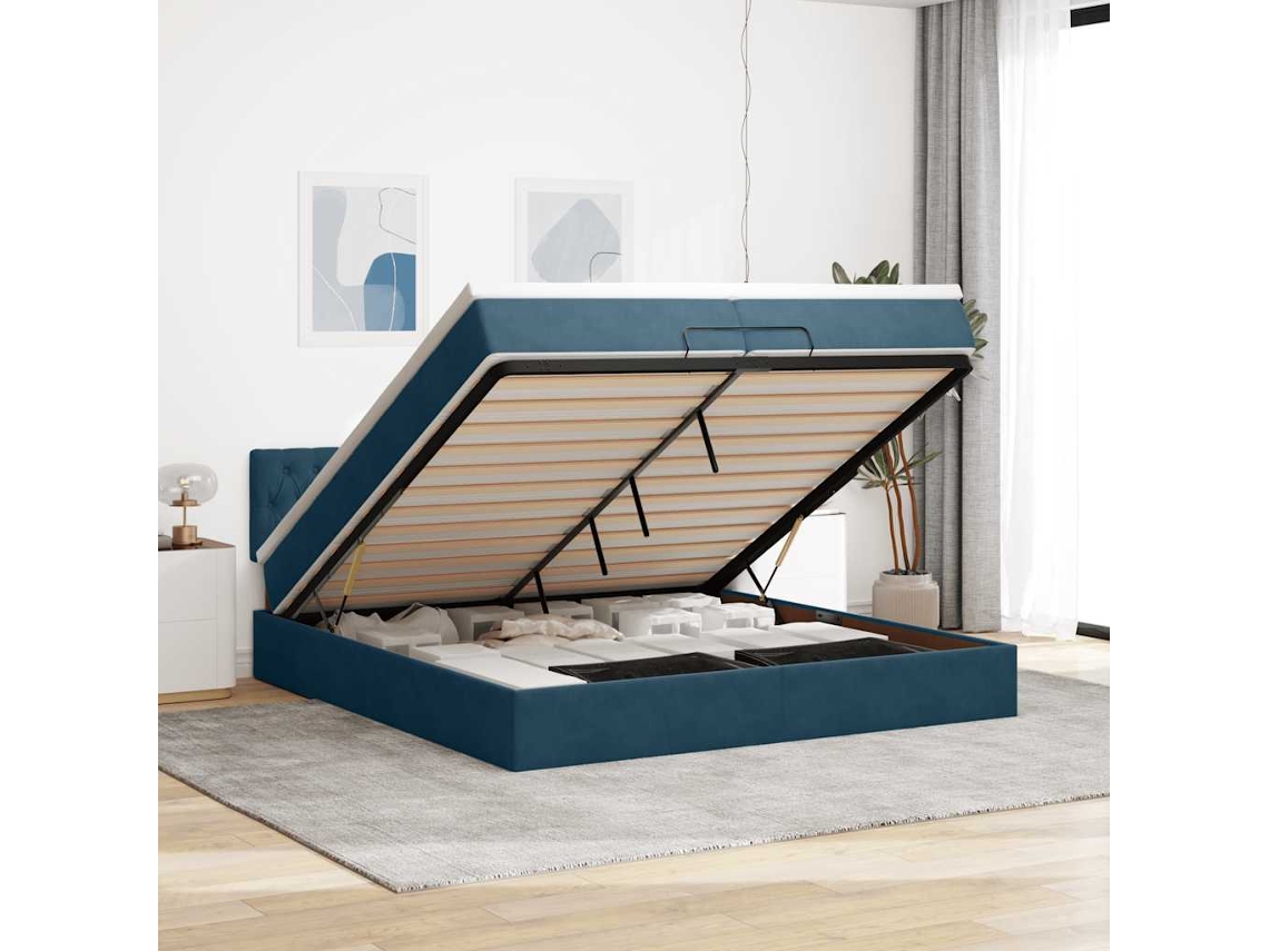 Vidaxl Cama Otomana Com Colchões/leds 200x200 Cm Veludo Azul-escuro