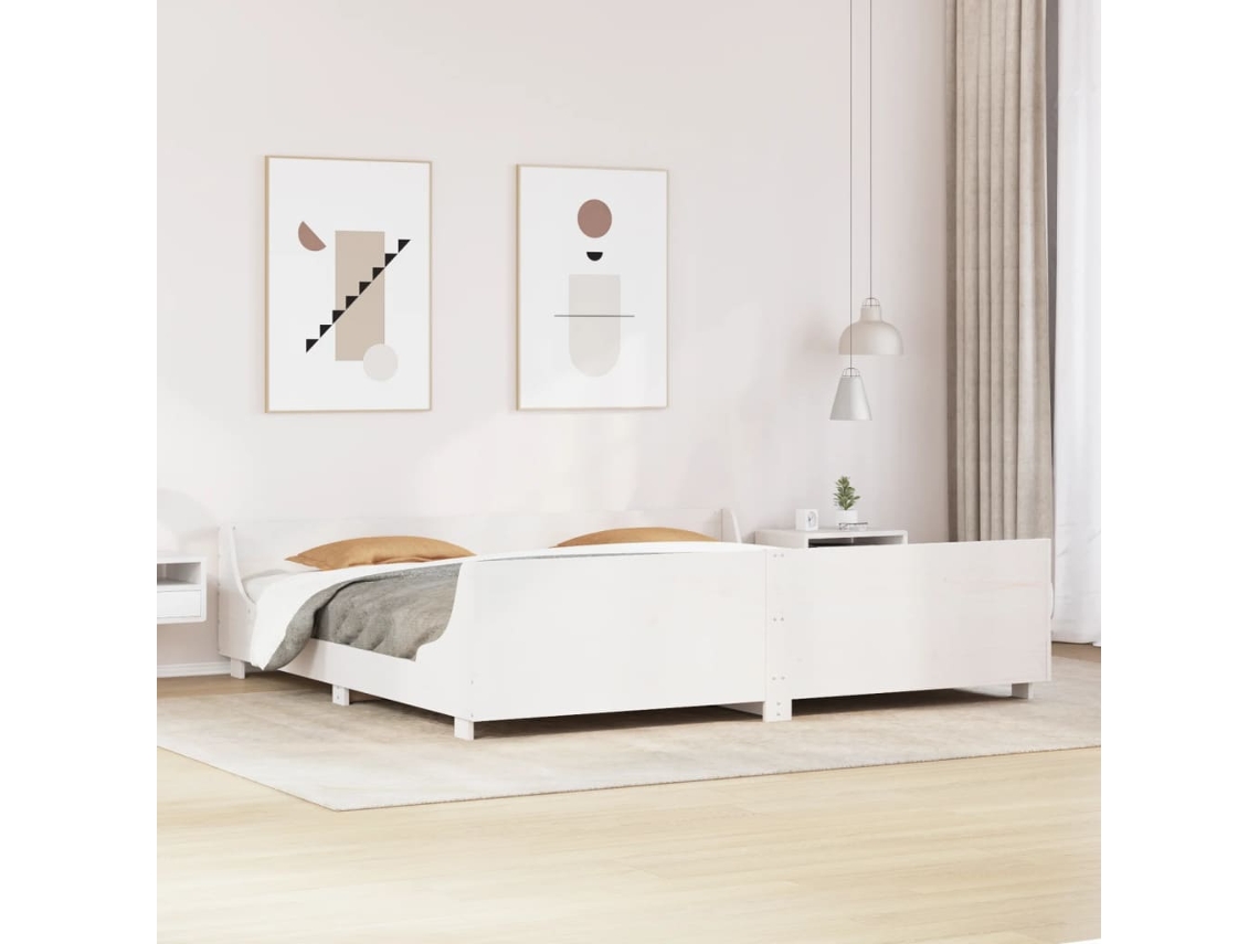 Vidaxl Cama Sem Colchão 200x200 Cm Madeira De Pinho Maciça Branco