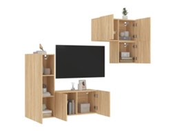 4 Pcs Móveis De Parede P/ Tv | Gabinete De Tv | Armário De Tv Derivados Madeira Carvalho Sonoma