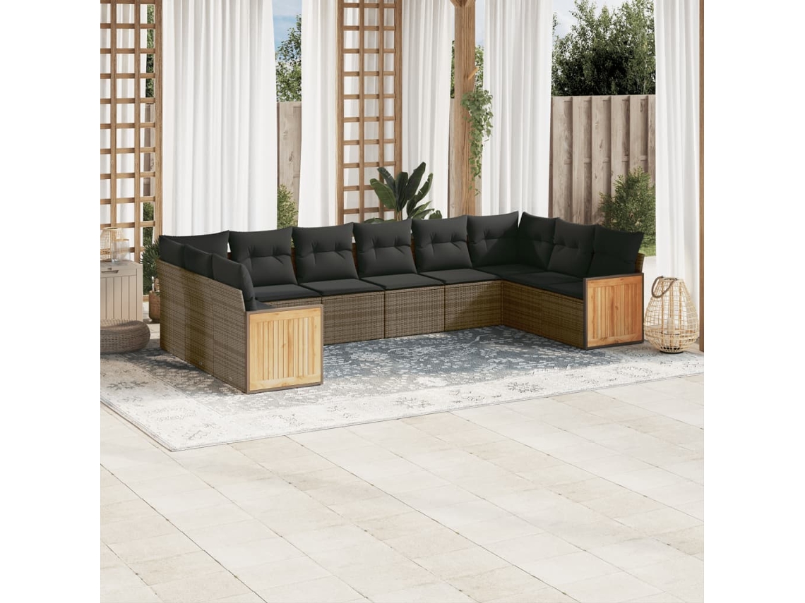 Vidaxl 10 Pcs Conjunto Sofás de Jardim C/ Almofadões Vime Pe Cinzento