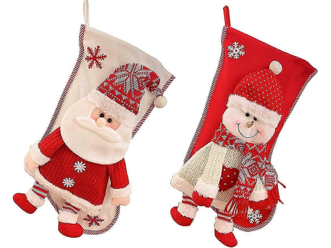 Pacote Com 2 Meias De Natal Vermelhas De 17,7 Polegadas Com Design De Boneco De Neve 3d Do Papai Noel. Loja Olysi