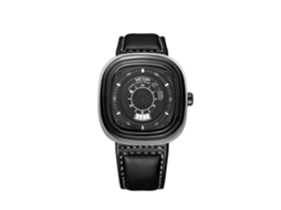 Relógio masculino Megir Fashion, em metal resistente à água com pulseira de couro ajustável, preto.