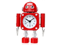Despertador Robô em Aço Inoxidável Sem Som de Tique, Taque, Despertador com Luzes Piscantes nos Olhos e Clipe de Mão BRILVIBERA (vermelho Rubi)