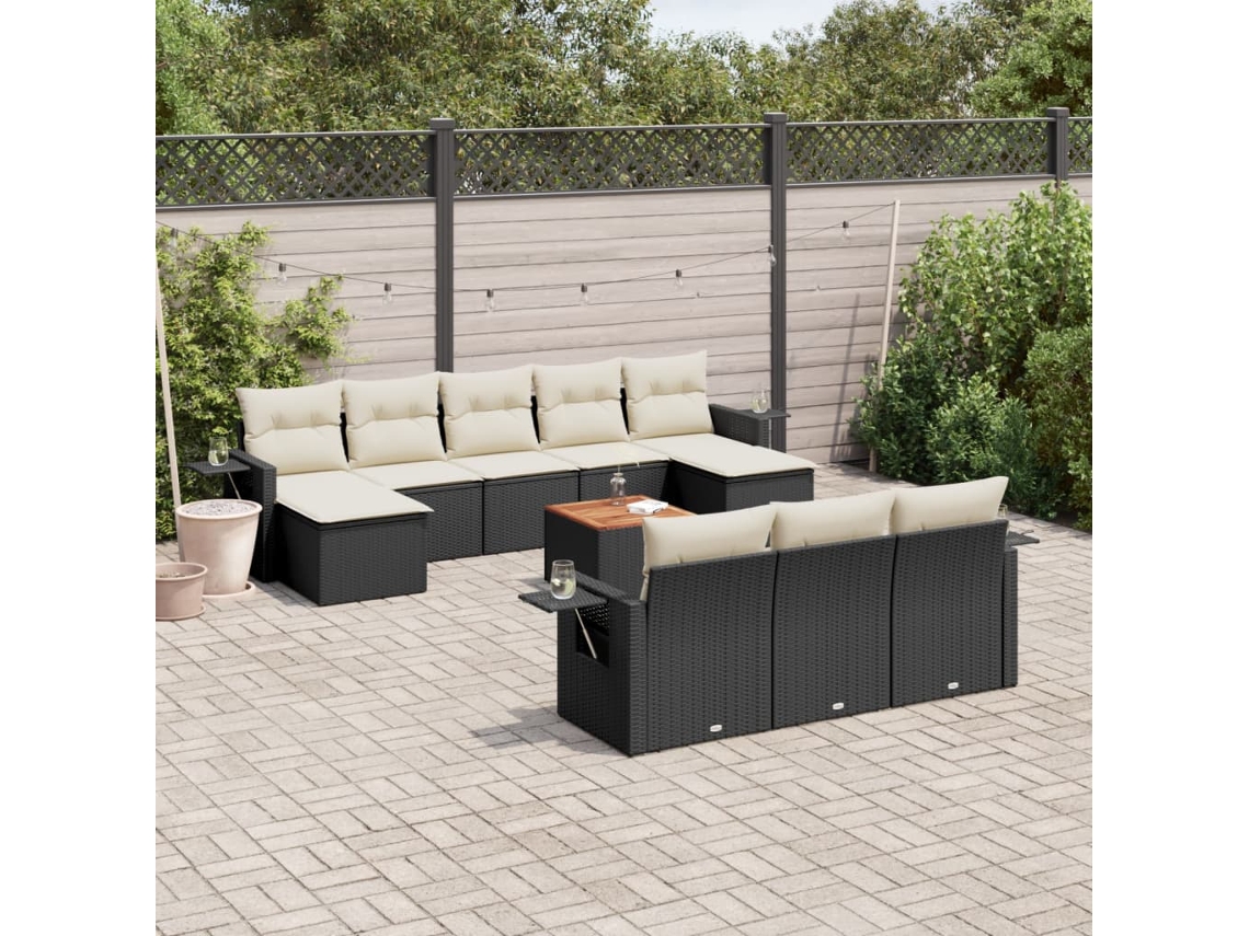 Vidaxl 11 Pcs Conjunto Sofás De Jardim C/ Almofadões Vime Pe Preto