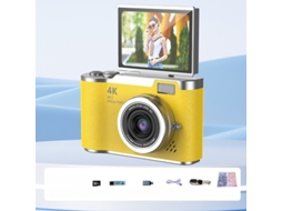 Câmara 4k 48mp para Iniciantes,ecrã Flip 180°, Autofoco, 8x Zoom, 32gb Cartão Amarelo HEXINYIGJLY