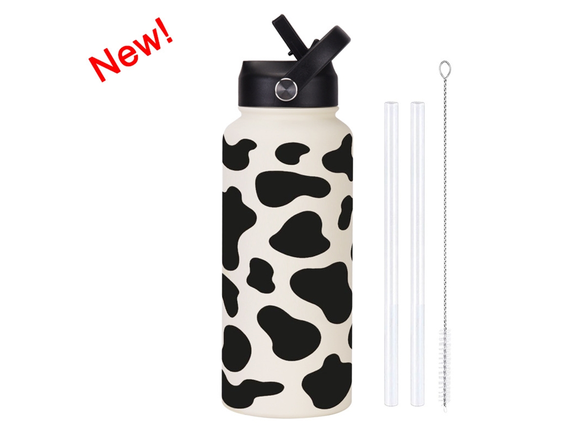 Garrafa Térmica Czhhmart, Aço Inoxidável De Grande Capacidade Com Palhinha E Alça, Conserva Calor E Frio, 1l Textura De Vaca