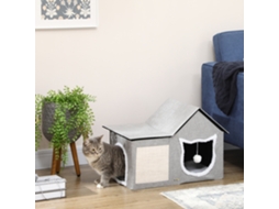 Casa para gatos, 65x41x45,5cm, com almofada, arranhador, bola pendurada