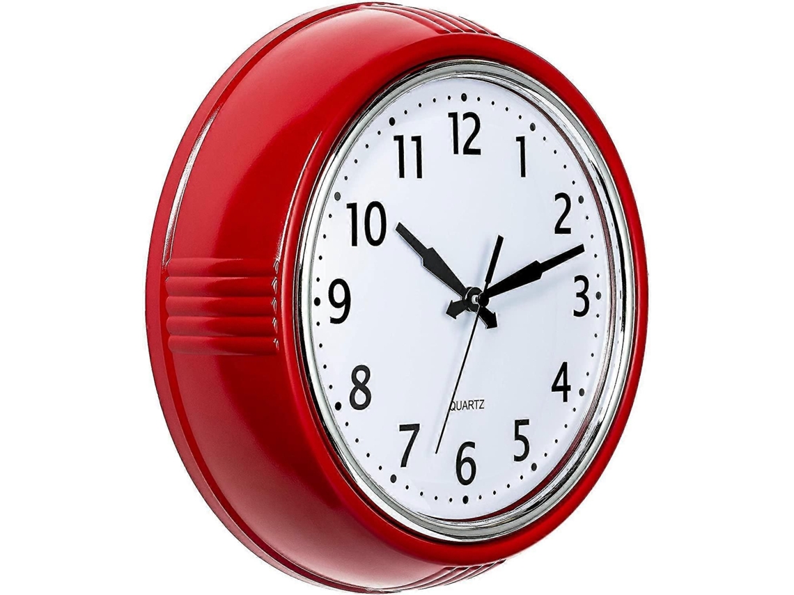 Relógio De Parede Retrô Vermelho De 10 Polegadas, Silencioso, À Bateria, Estilo Vintage