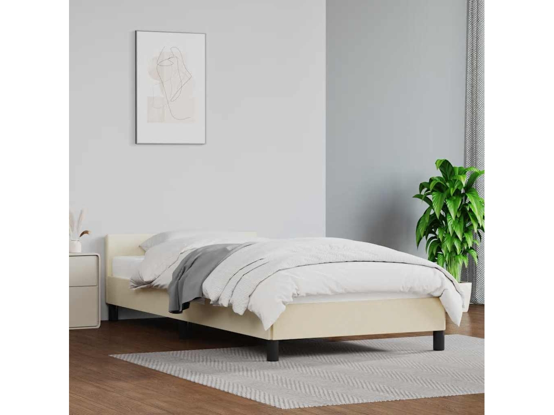 Estrutura Cama C/ Cabeceira Sem Colchão 100x200 Cm Creme