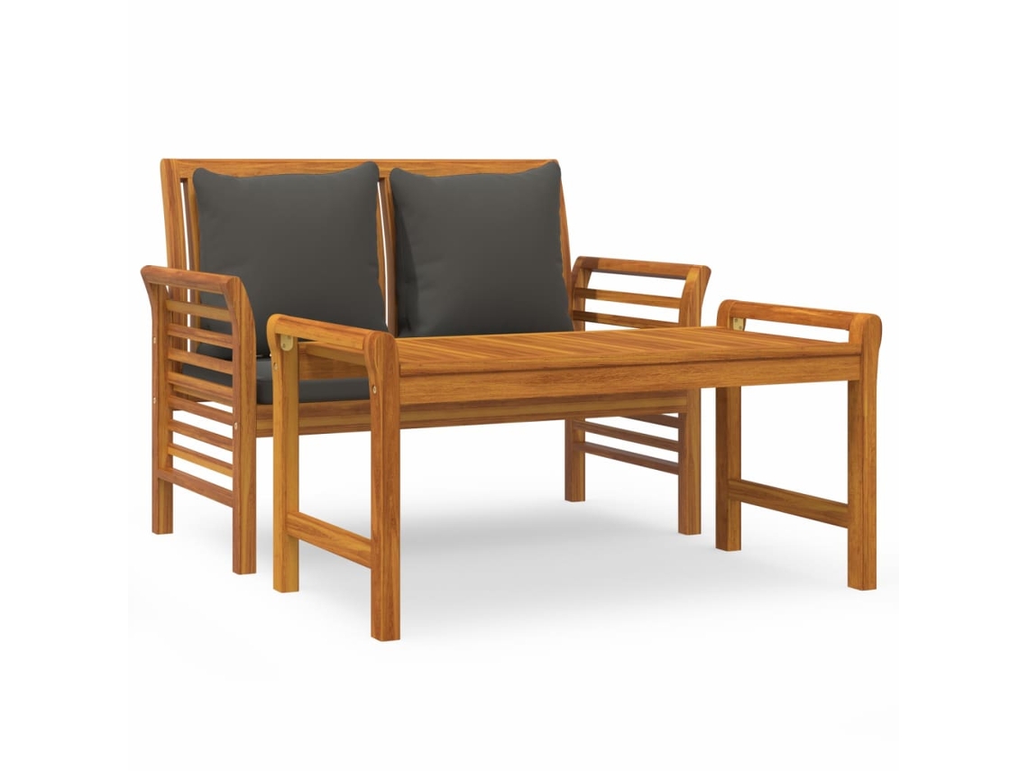Conjunto de 2 Lounge Jardim com Almofadões Cinza Escuro Madeira MAISON EXCLUSIVE