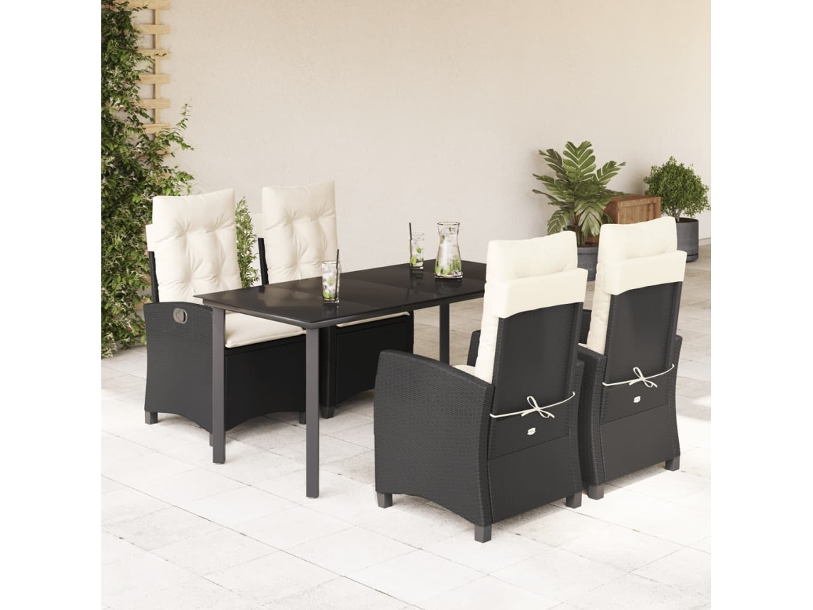 5 Pcs Conjunto De Jantar P/ Jardim C/ Almofadões Vime Pe Preto Dkd Home Decor