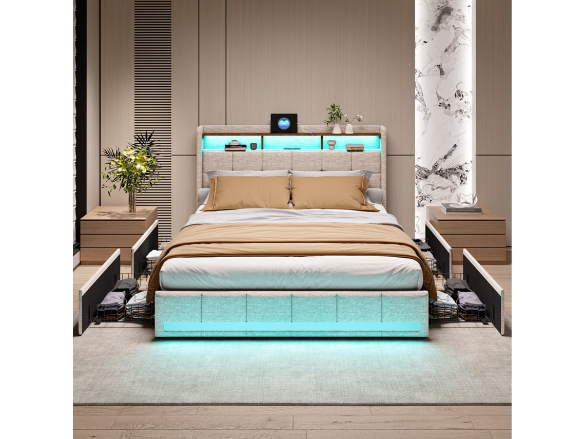 Cama Estofada com 4 Gavetas ROSAHQNDA