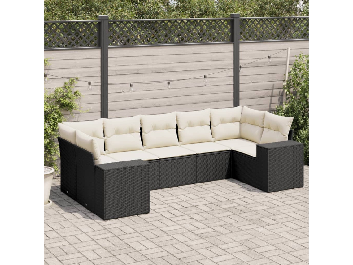 Vidaxl 7 Pcs Conjunto De Sofás P/ Jardim C/ Almofadões Vime Pe Preto