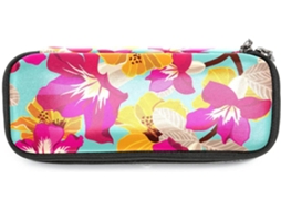 Conjunto grande com lápis e marcadores de estampa floral tropical vibrante, ideal para escola, mesa de trabalho e adultos.