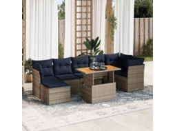 Vidaxl 8 Pcs Conjunto Sofás De Jardim C/ Almofadões Vime Pe Cinzento