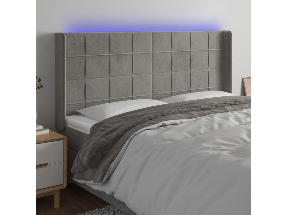 Cabecero de terciopelo con luces LED 163x16x118/128cm Gris Claro