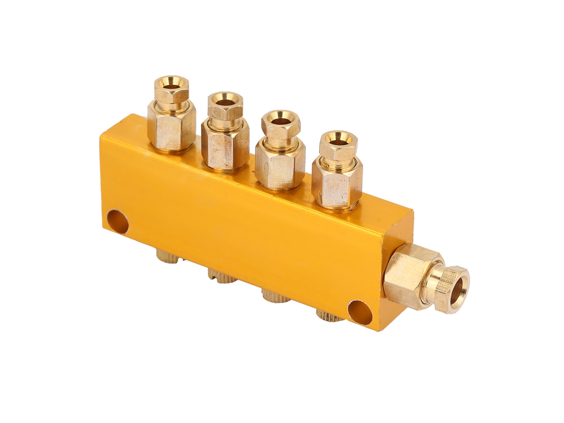 Bloque De Manifold De Distribuidor De Aceite Ajustable De Latón Com Entrada De 6mm E Saída De 4mm (1 Entrada E 4 Saídas)