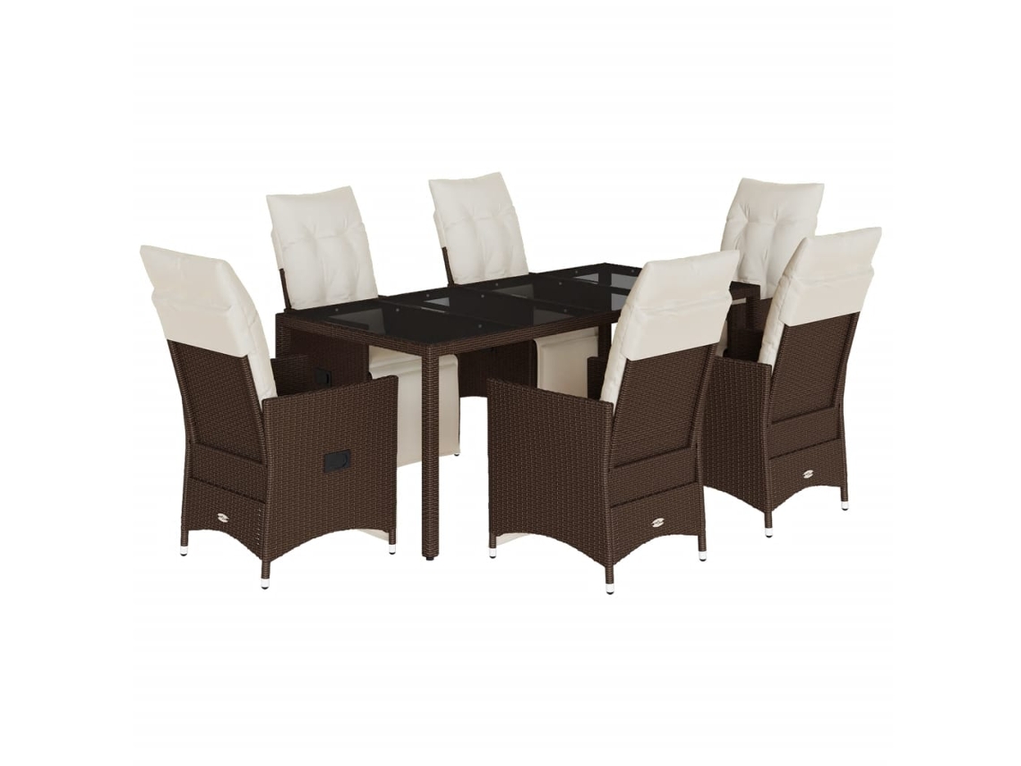 Conjunto de 7 Bistrôs de Jardim com Almofadões Vime Pe Castanho MAISON EXCLUSIVE