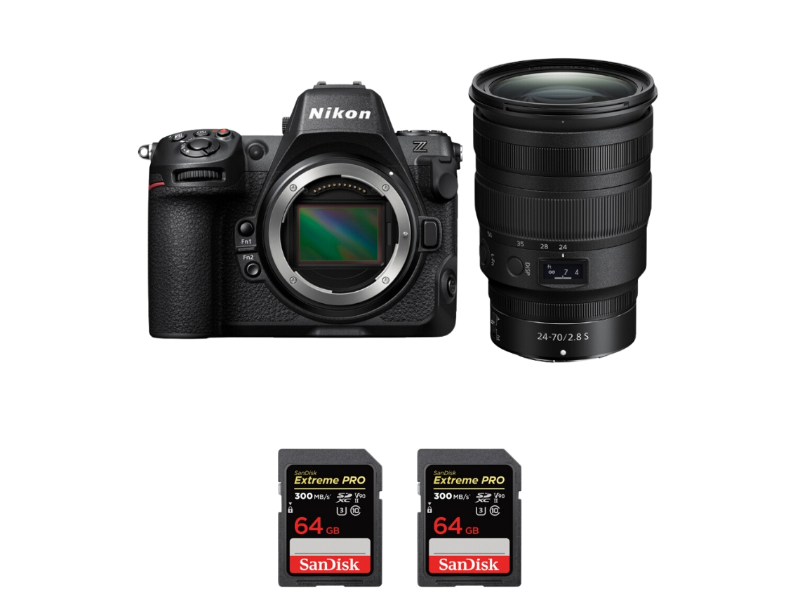 Z8 + Z 24 70mm F/2.8 S + 2 Sandisk 64gb Uhs ii 300mb/s Máquina Fotográfica Híbrida Full frame + Ebook “20 Dicas para Fotos Que Impressionam” NIKON