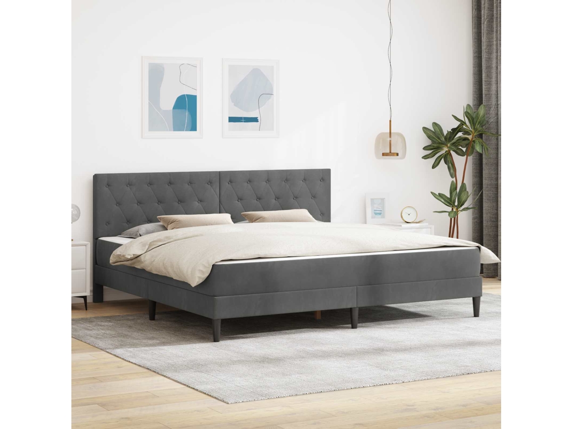 Vidaxl Estrutura De Cama Com Colchão Cinza Escuro 180 X 200 Cm Veludo