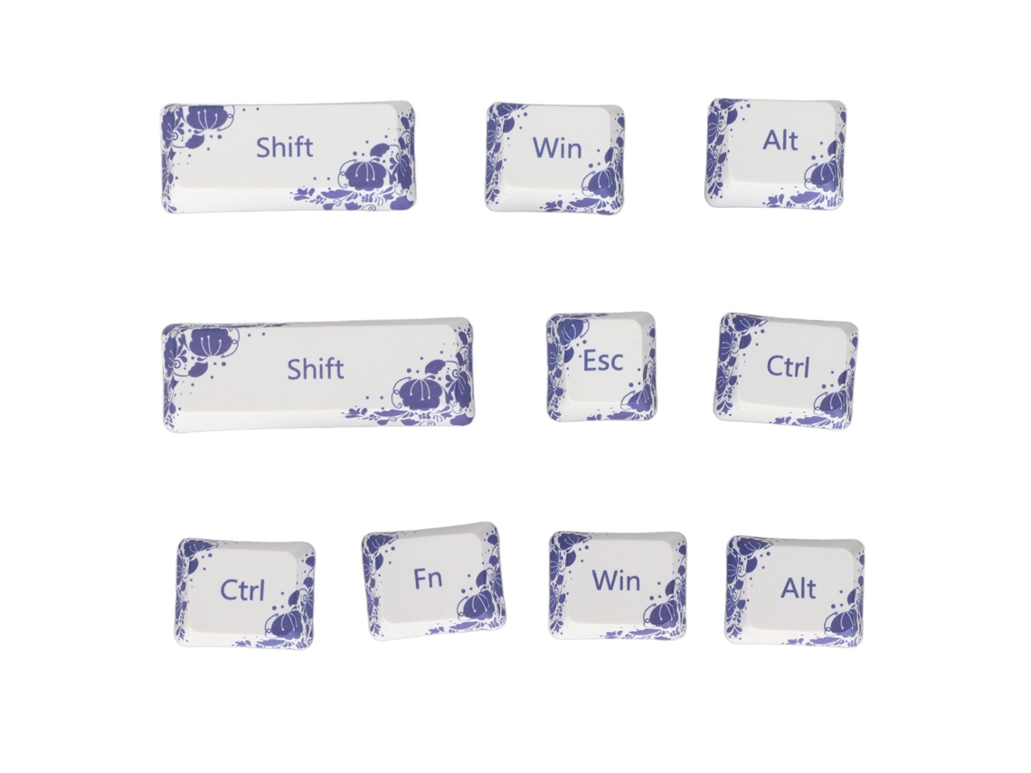 Aetheria 10pcs Teclas Pbt Estilo Porcelana Azul e Branco para Teclado Mecânico