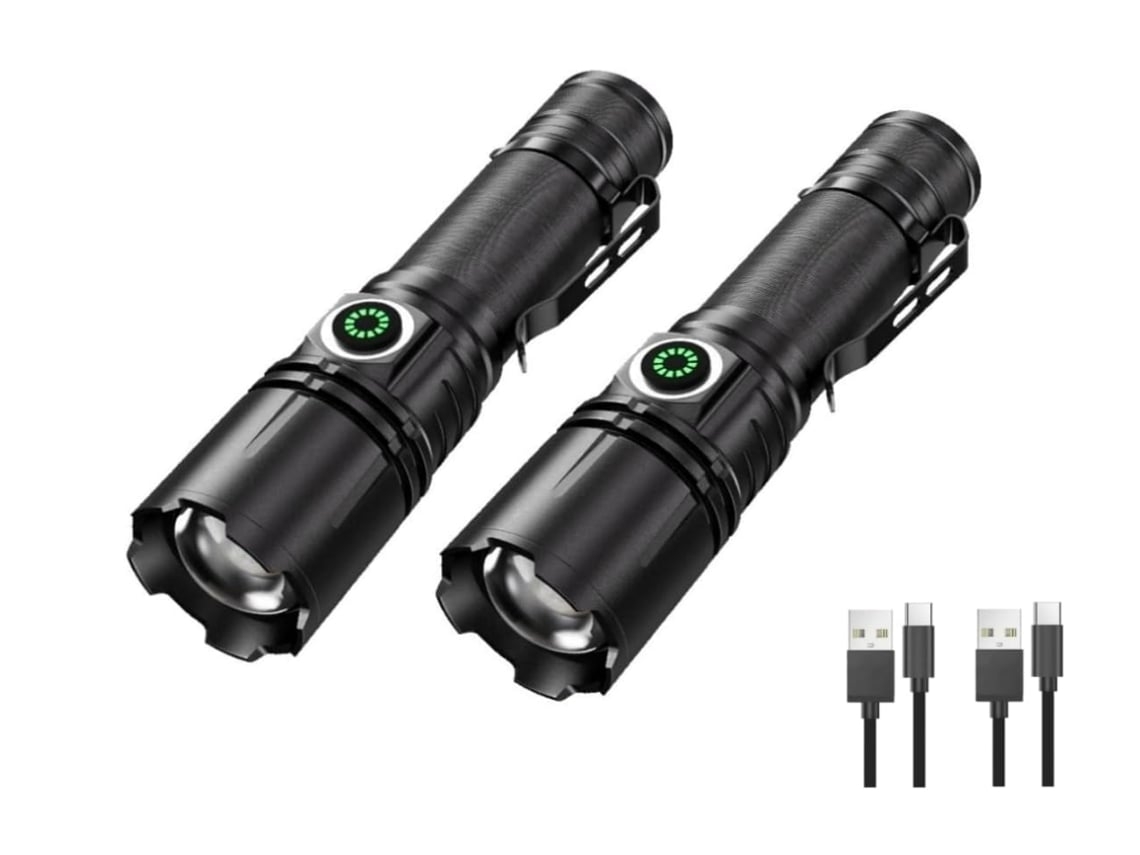 Lanterna Recarregável Compacta de 8000 Lúmens Altos Lanterna de Bolso À Prova D'Água Ipx45 de Modo Único Pacote com 2 Preto BISBISOUS VIGA EUROPE