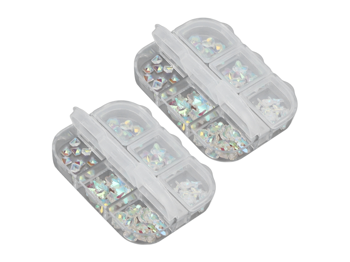 2 Peças De Decorações De Unhas Com 6 Compartimentos Formas Diferentes Glitter Adornos Para Manicura Em Casa E Salão