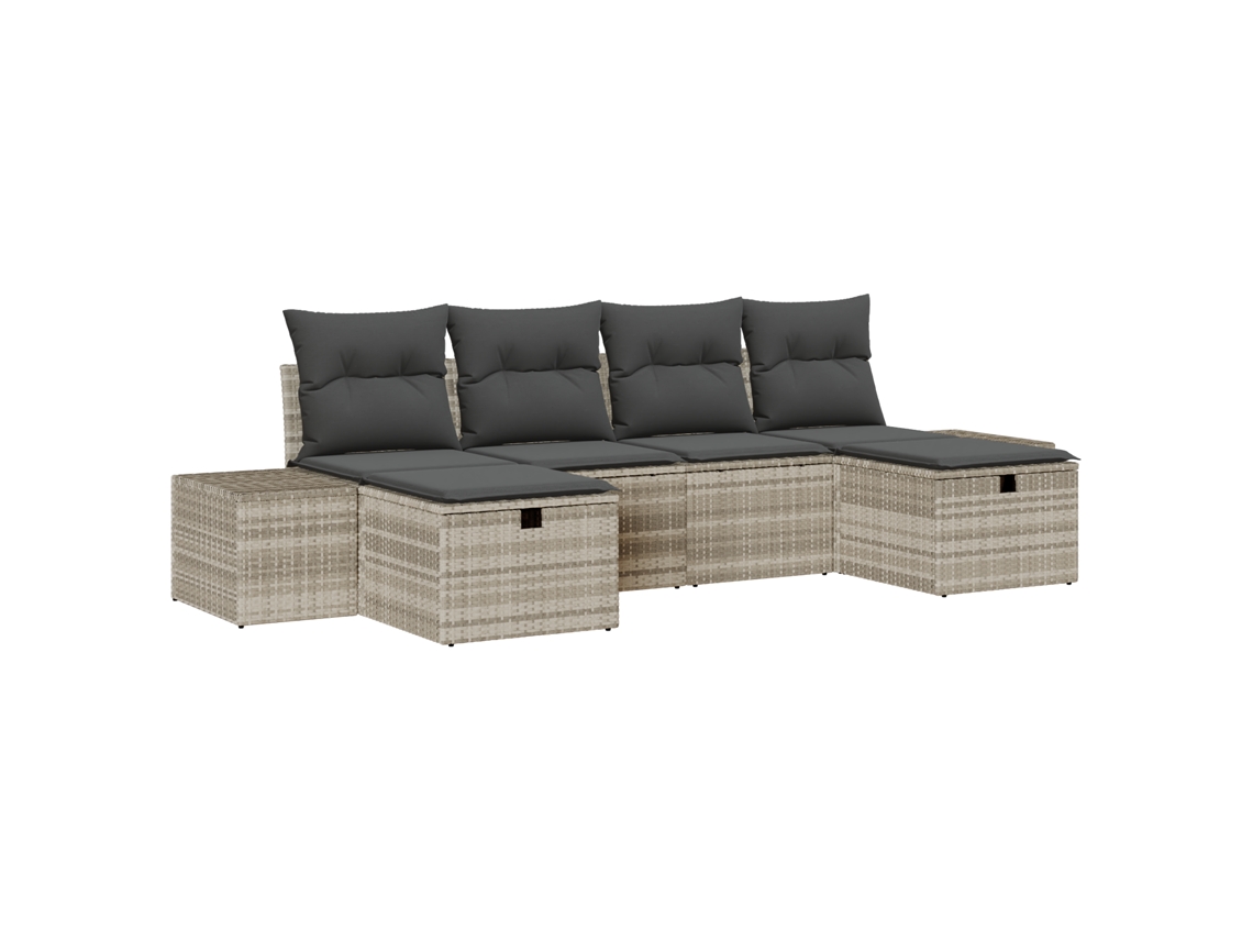Conjunto 6 Sofá Exterior Vidaxl Cinzento-claro Vime Pe (294 X 117 X 85 Cm)