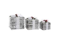 Conjunto de 3 Luminárias de Presente em Rattan com Led, 3 Pilhas Aa, Branco Neve, 25x25x29cm ALEXANDRA HOUSE LIVING