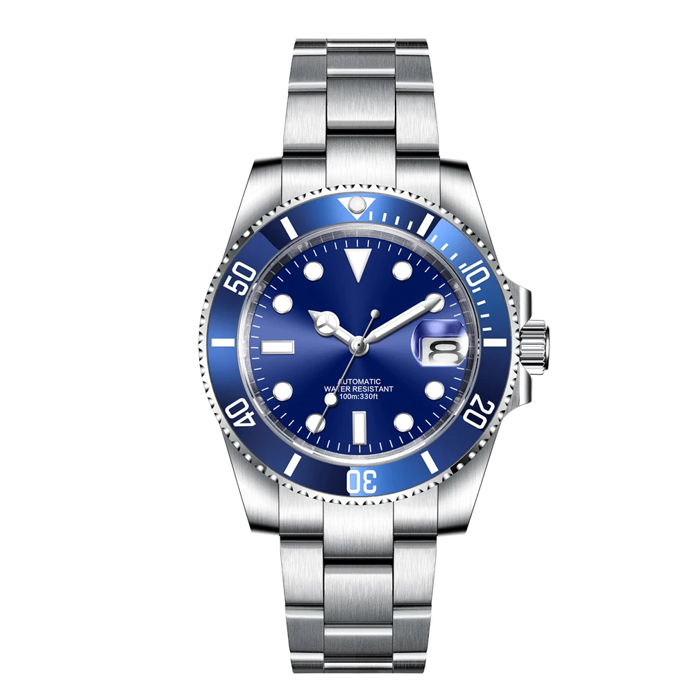 Relógio Masculino Automático Mecânico (azul) De 40 Mm, Resistente À Água Até 100 M, Com Cristal De Safira.