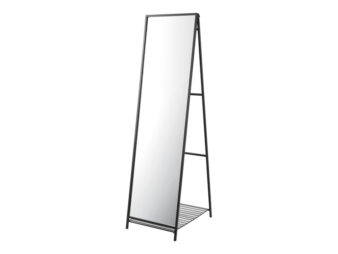 Espelho de pé Ruffano de corpo inteiro com prateleira de metal 160 x 44 x 60 cm - Preto [EN.CASA]